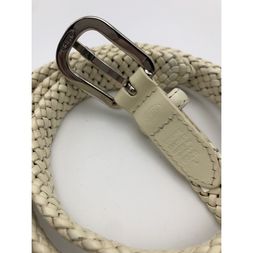 Talbots Leather Belt Womens Large Cream Braided Woven 3/4" Wide 46" Long End/End